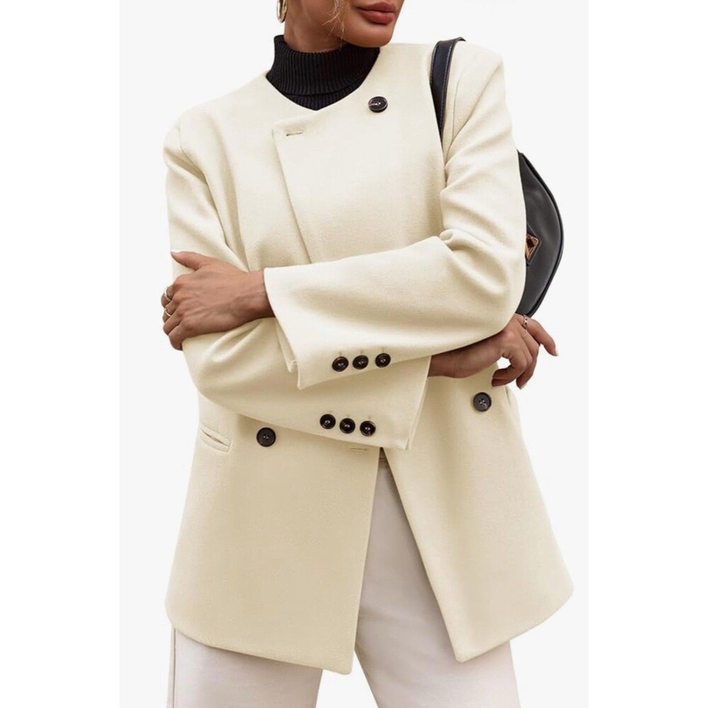 Cicy Bell Womens Wool Pea Coats Fall Oversized Collarless Blazer Jackets Size L